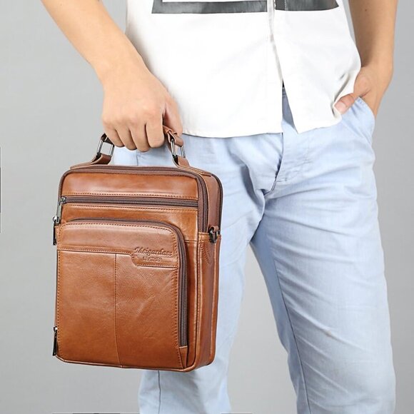 Men's Genuine Leather Messenger Shoulder Bag Handbag CrossBody Briefcase - Picture 6 of 7